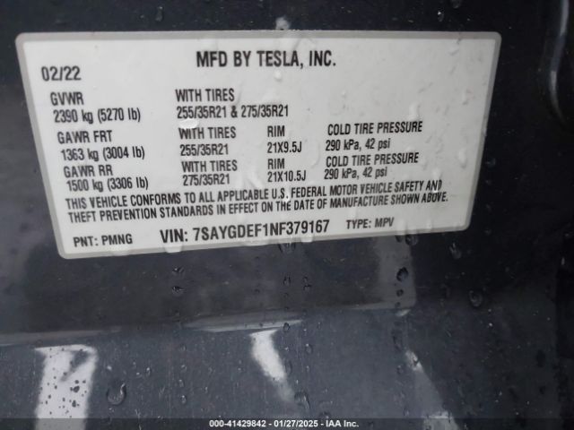 7SAYGDEF1NF379167 Tesla Model Y Performance Dual Motor All-wheel Drive