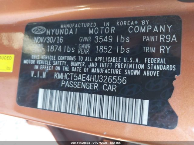 KMHCT5AE4HU326556 Hyundai ACCENT SE