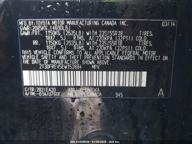 Toyota Rav4 Limited 2014 2T3DFREV5EW152884 Image 9