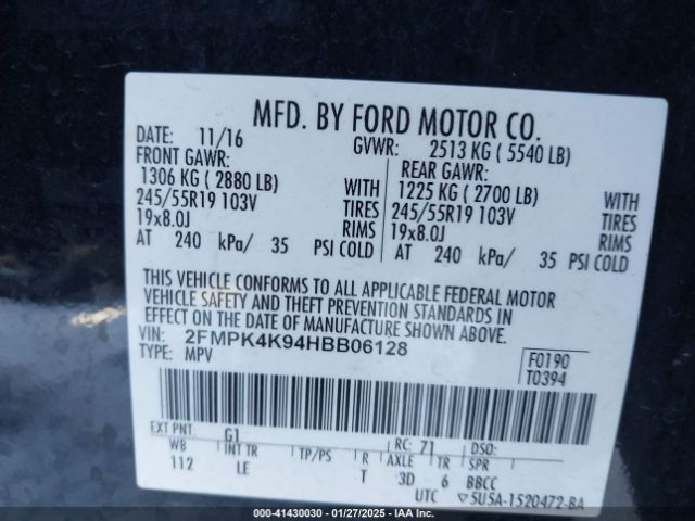 2FMPK4K94HBB06128 Ford Edge Titanium