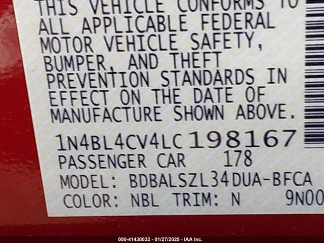 1N4BL4CV4LC198167 Nissan Altima Sr Fwd
