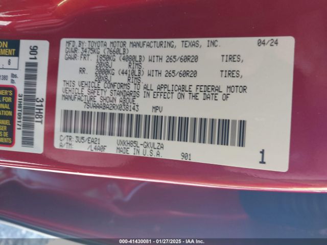 7SVAAABA2RX038143 Toyota Sequoia Limited