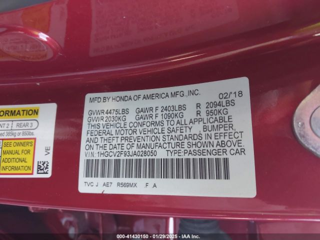 1HGCV2F93JA028050 Honda Accord Touring 2.0t