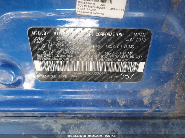 Auction sale of the 2018 Mitsubishi Outlander Sport 2.0 Es/2.0 Le, vin: JA4AR3AUXJU020676, lot number: 41430208