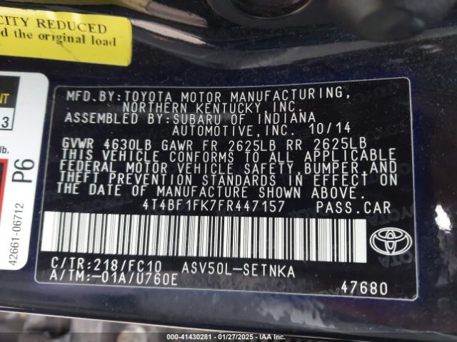 4T4BF1FK7FR447157 Toyota CAMRY LE