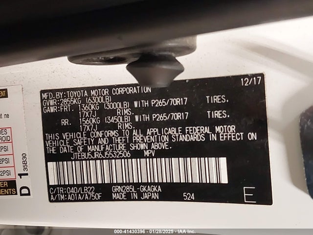 Toyota 4runner Sr5 Premium 2018 JTEBU5JR6J5532506 Image 9