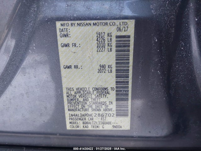 Nissan Altima 2.5 Sv 2017 1N4AL3AP0HC286702 Image 9