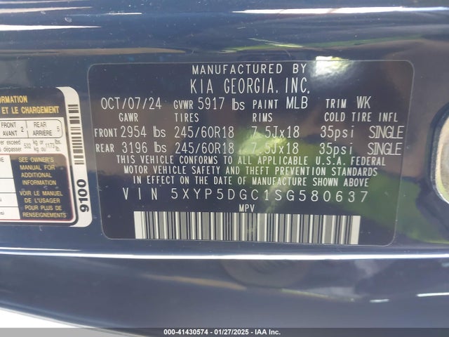 KIA gdi lambda ii 2025 5XYP5DGC1SG580637 Image 9
