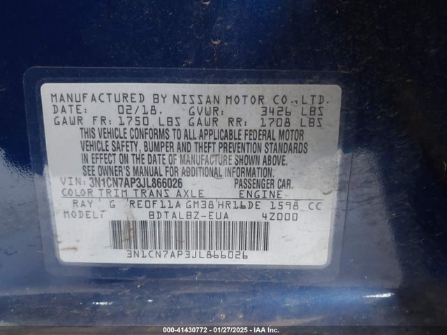 3N1CN7AP3JL866026 Nissan Versa 1.6 Sv