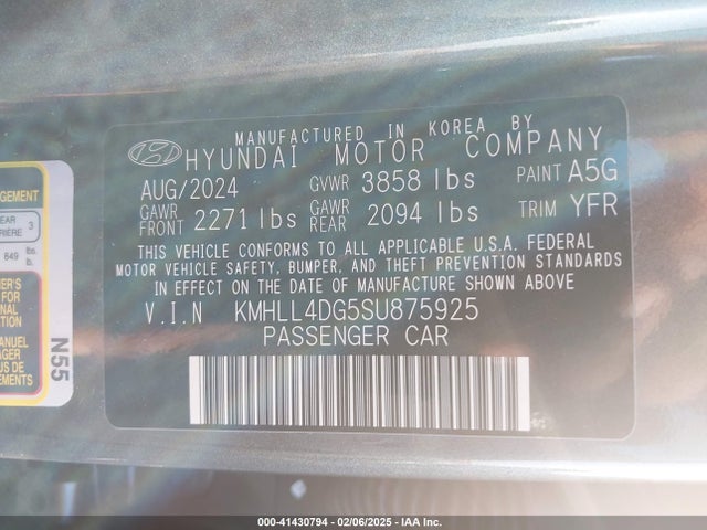 KMHLL4DG5SU875925 Hyundai ELANTRA SE