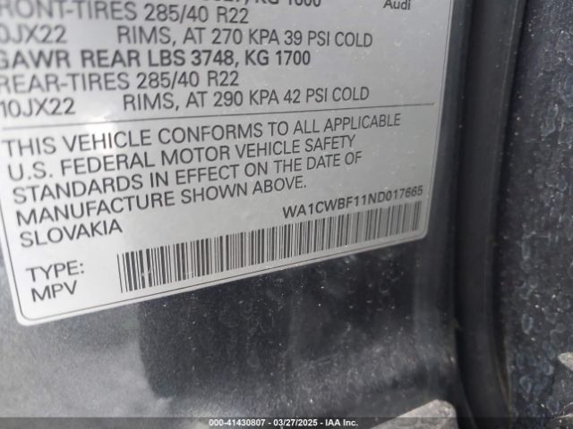 WA1CWBF11ND017665 Audi Sq8 Prestige Tfsi Quattro Tiptronic