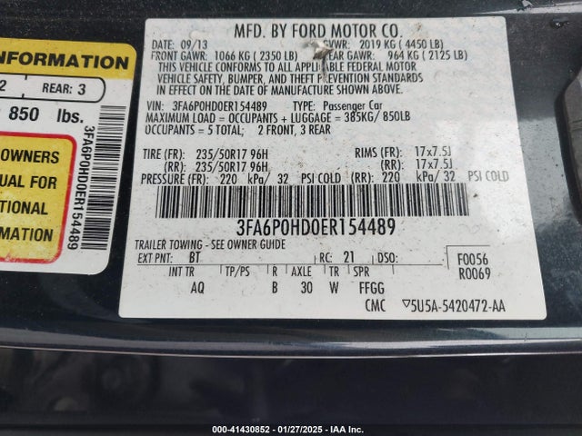 Ford FUSION SE 2014 3FA6P0HD0ER154489 Image 9