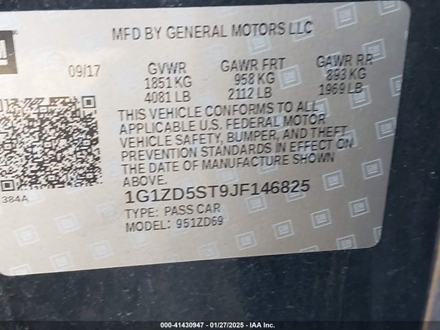 1G1ZD5ST9JF146825 Chevrolet MALIBU LT