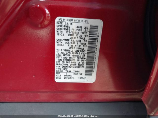 JN8AT2MT5HW391378 Nissan Rogue Sl