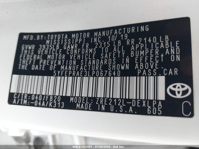 Toyota COROLLA LE 2020 5YFEPRAE3LP067640 Image 9
