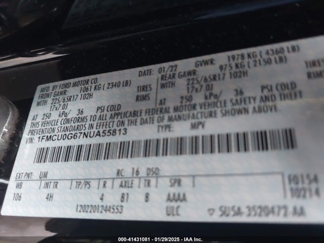 1FMCU0G67NUA55813 Ford ESCAPE SE