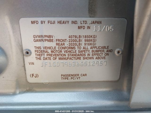 2006 SUBARU IMPREZA JF1GD79636G512957 Photo 8