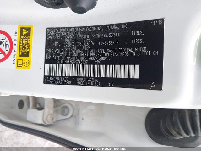Toyota Highlander Limited Platinum 2019 5TDDZRFH2KS746197 Image 9