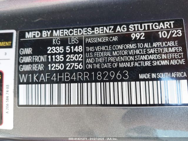 W1KAF4HB4RR182963 Mercedes-Benz C 300