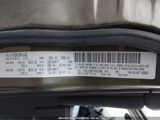 1C4PJLAB7FW721869 Jeep Cherokee Sport