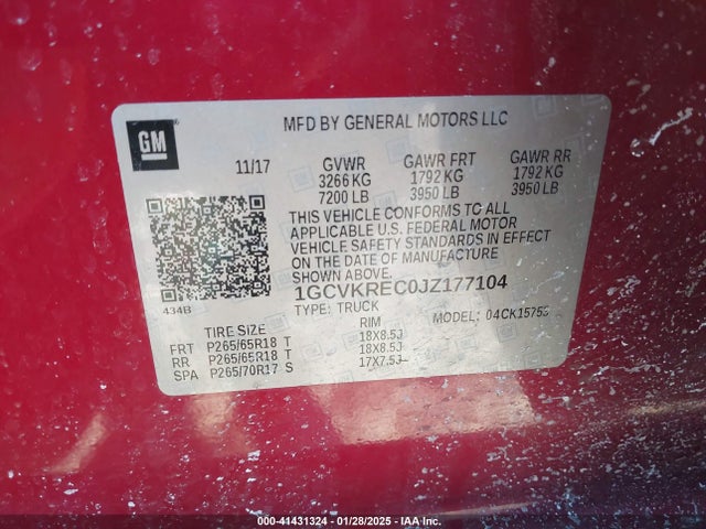 1GCVKREC0JZ177104 Chevrolet Silverado 1500 2lt