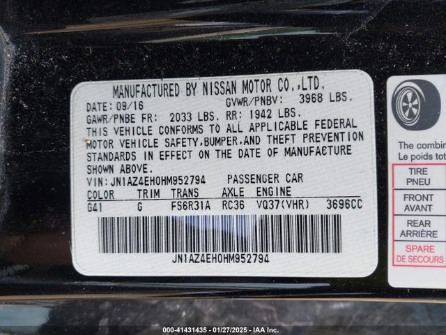 JN1AZ4EH0HM952794 Nissan 370z Sport