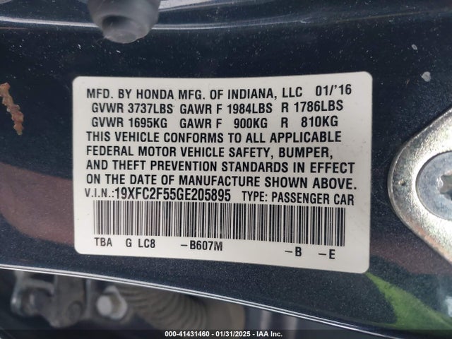 Honda Civic Lx 2016 19XFC2F55GE205895 Image 9