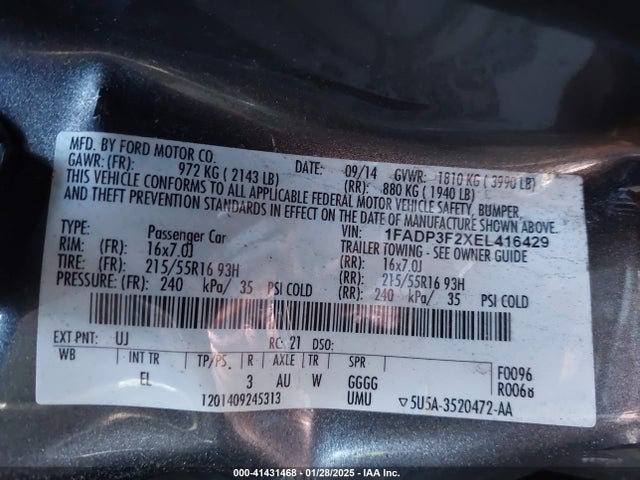 Ford FOCUS SE 2014 1FADP3F2XEL416429 Image 9