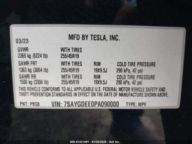 7SAYGDEE0PA090000 Tesla Model Y Awd/long Range Dual Motor All-wheel Drive