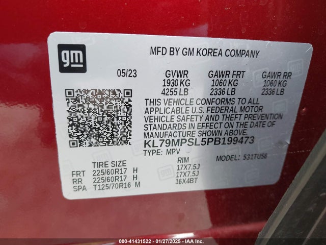 KL79MPSL5PB199473 Chevrolet Trailblazer Fwd Lt