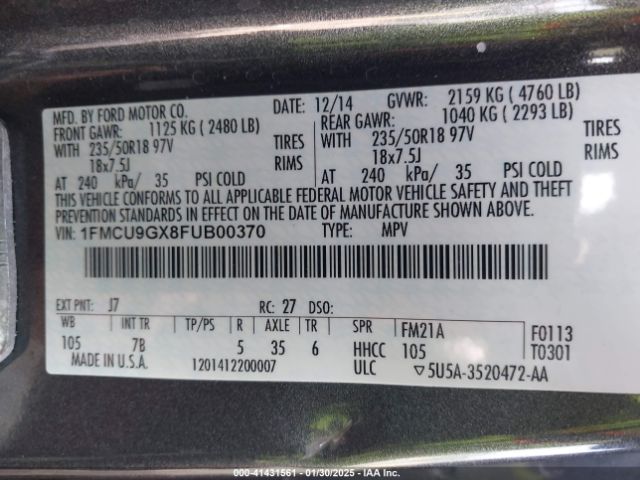 1FMCU9GX8FUB00370 Ford ESCAPE SE