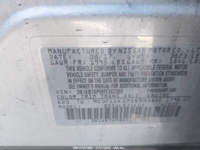 3N1AB7AP8HY387386 Nissan SENTRA S
