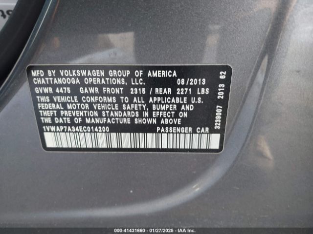 1VWAP7A34EC014200 Volkswagen Passat 2.5l S