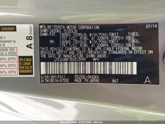 2014 TOYOTA FJ CRUISER JTEZU4BF7EK013999 Photo 8