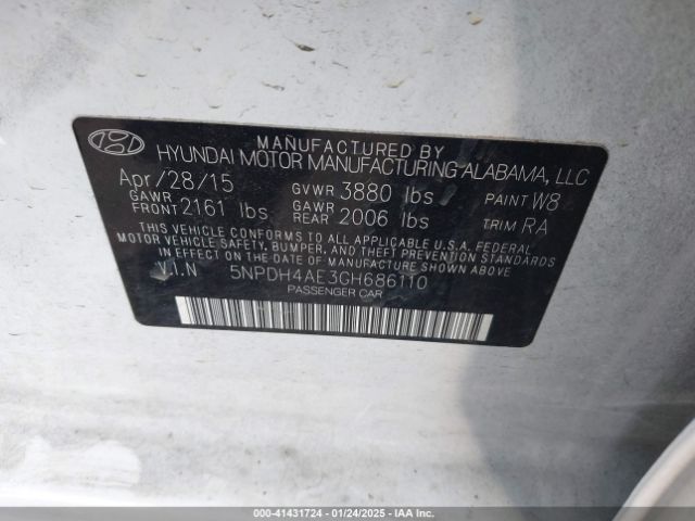 5NPDH4AE3GH686110 Hyundai ELANTRA SE