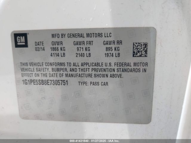 1G1PE5SB8E7305751 Chevrolet Cruze 2lt Auto