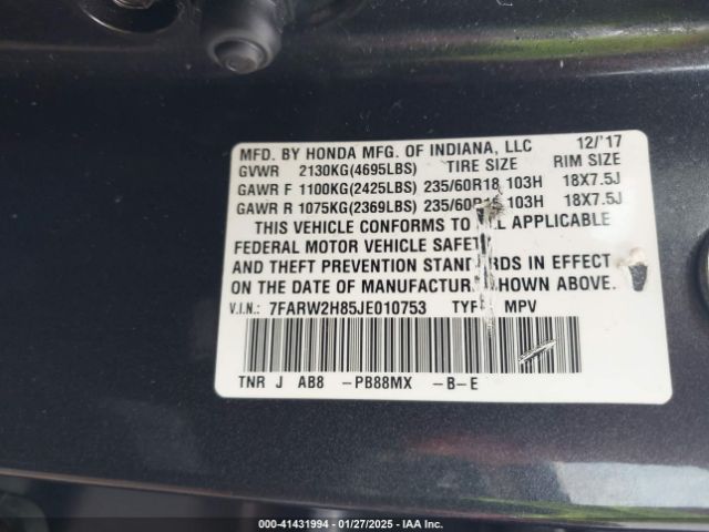 7FARW2H85JE010753 Honda Cr-v Ex-l/ex-l Navi