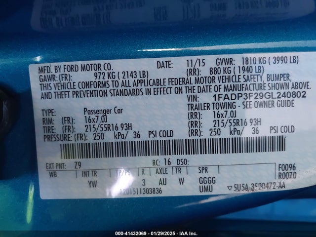 Ford FOCUS SE 2016 1FADP3F29GL240802 Image 9
