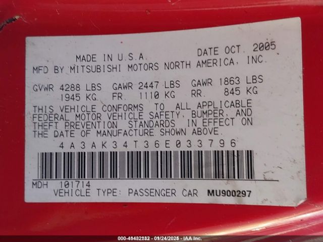 2006 MITSUBISHI ECLIPSE 4A3AK34T36E033796 Photo 8