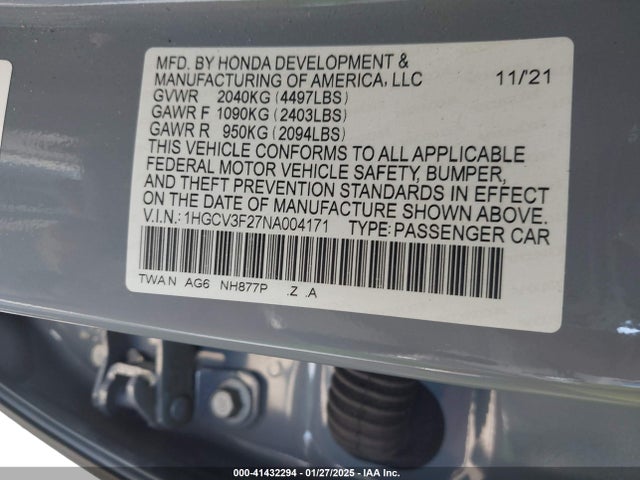 Honda Accord 2022 1HGCV3F27NA004171 Image 22