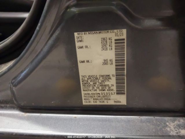 1N4BL4DV3PN353557 Nissan Altima Sv Fwd