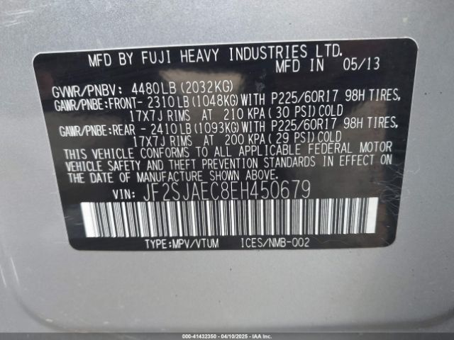 JF2SJAEC8EH450679 Subaru Forester 2.5i Premium