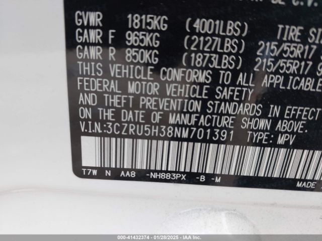3CZRU5H38NM701391 Honda Hr-v 2wd Lx