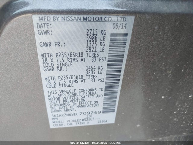 Nissan Pathfinder Sv 2014 5N1AR2MN8EC709269 Image 9