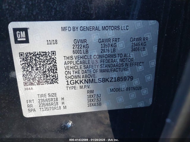 1GKKNMLS8KZ185979 GMC Acadia Slt-1