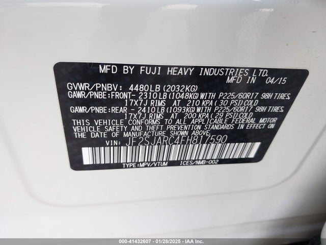 Subaru Forester 2.5i Limited 2015 JF2SJARC4FH817590 Image 9