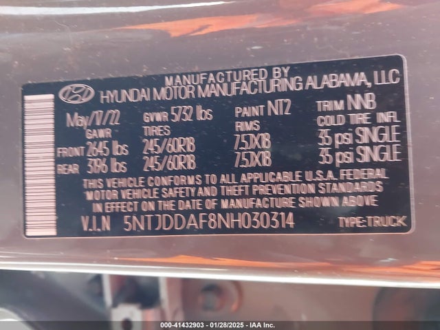 5NTJDDAF8NH030314 Hyundai Santa Cruz Sel Premium