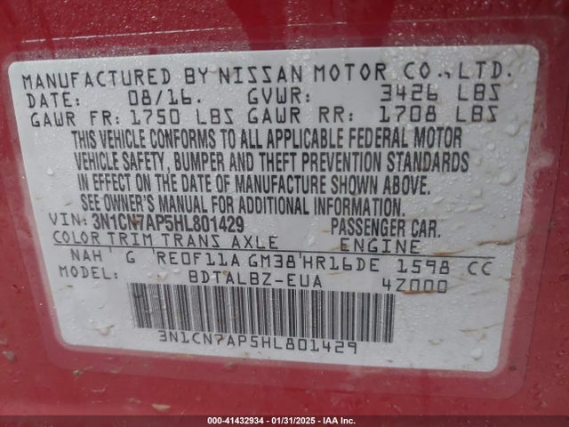 Nissan Versa 1.6 Sv 2017 3N1CN7AP5HL801429 Image 9