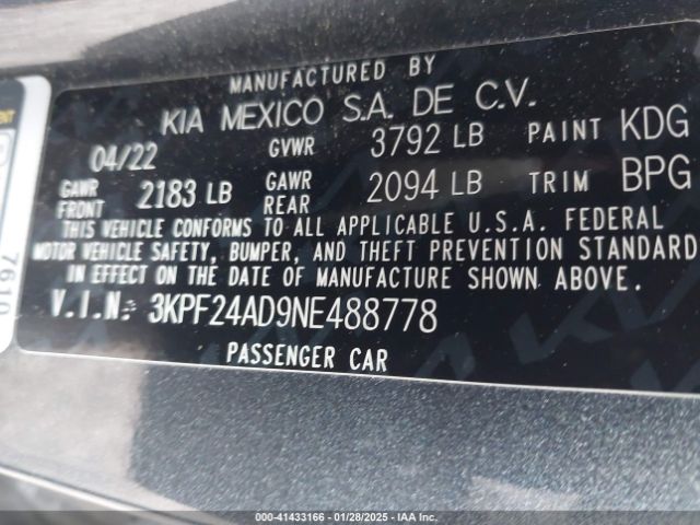 2022 KIA FORTE 3KPF24AD9NE488778 Photo 8