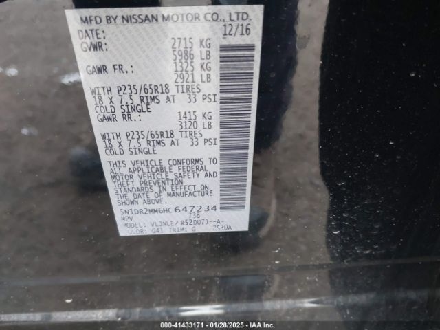 5N1DR2MM6HC647234 Nissan Pathfinder Sv